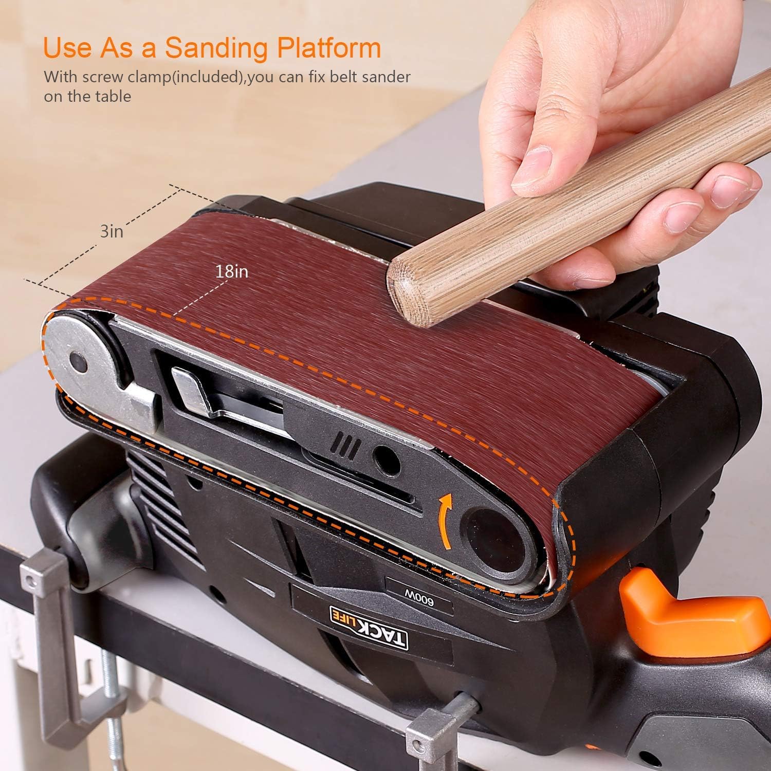 TACKLIFE 3 ×18-Inch Belt Sander with 13Pcs Sanding belt, Bench Sander with Screw Clamps, Vacuum Adapters - PSFS1A - - 