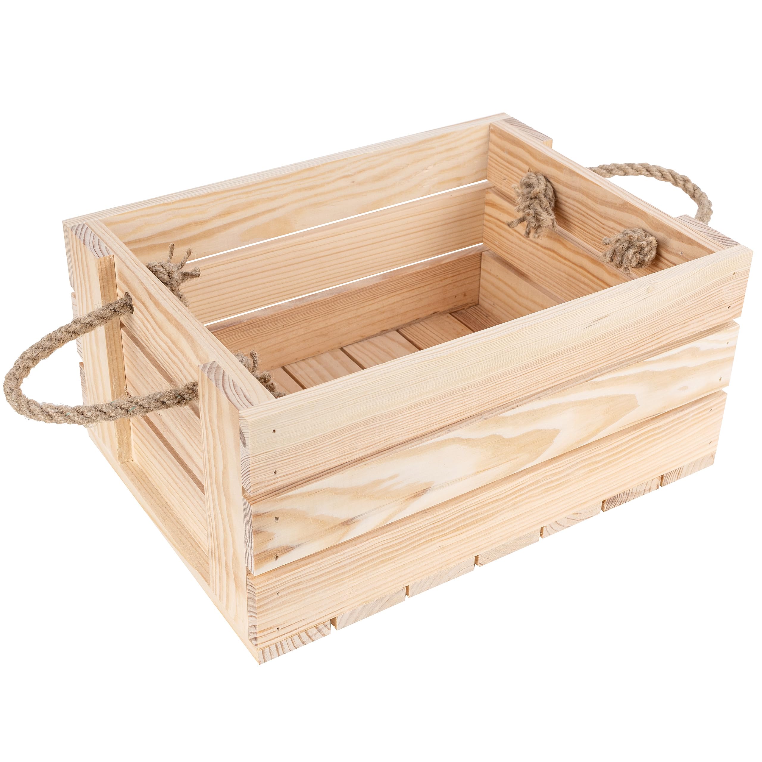 Creative Deco Large Wooden Storage Box Jute Handles | 33.5x24x14.5cm | Natural Wood Beige Colour | Comfortable Handles | Vintage Keepsake Chest Wooden Gift Box | Wooden Organiser