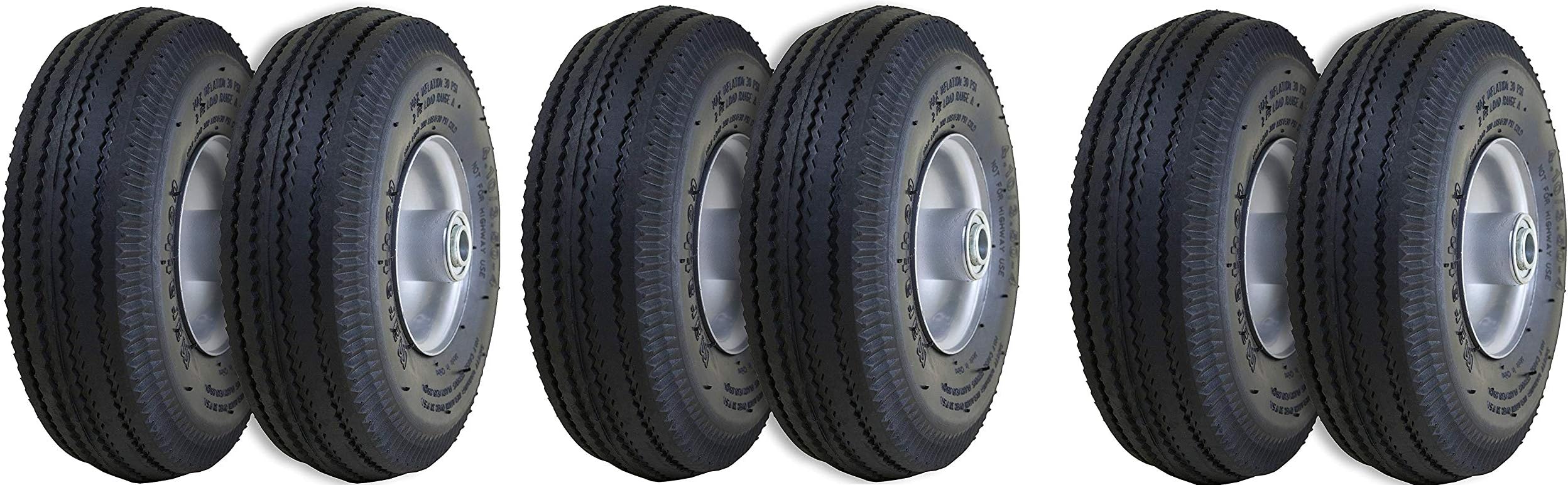Marathon 4.10/3.50-4" Pneumatic (Air Filled) Hand Truck/All Purpose Utility Tires on Wheels, 2.25" Offset Hub, 5/8" Bearings (Pack of 3)