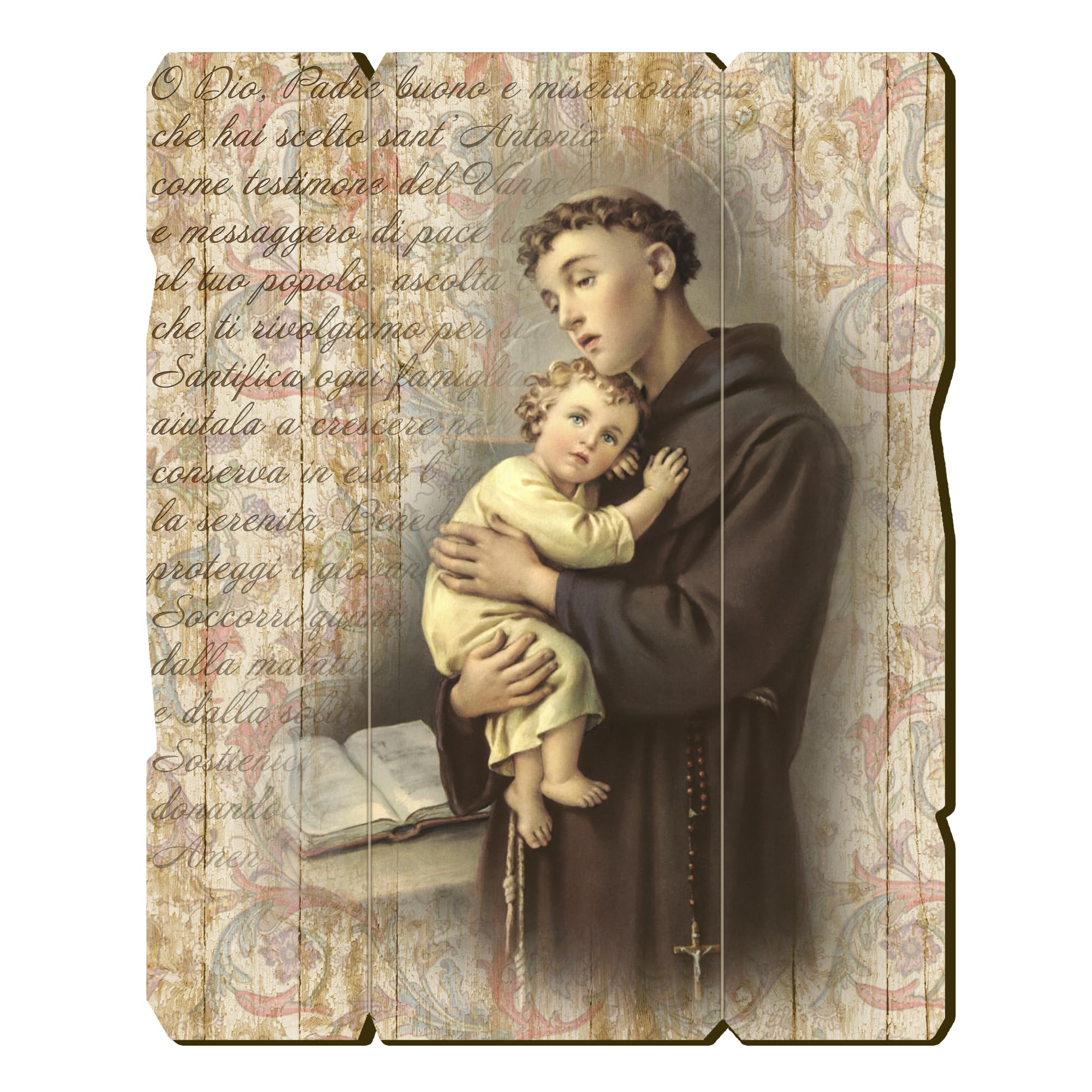 F.LLI BONELLA Bonella Brothers | Vintage Style Shaped Wooden Picture of Saint Anthony size 10.7x13.3 cm | Made in Italy