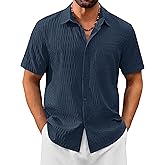 Cotrasen Men's Short Sleeve Button Down Shirts Casual Textured Shirts Summer Beach Vacation Shirt with Pocket