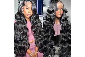 Misvin Body Wave HD Lace Front Wigs Human Hair Pre Plucked 28 Inch 180% Density 13x4 Glueless Frontal Wigs Human Hair Lace Front Wig with Baby Hair for Women Natural Black