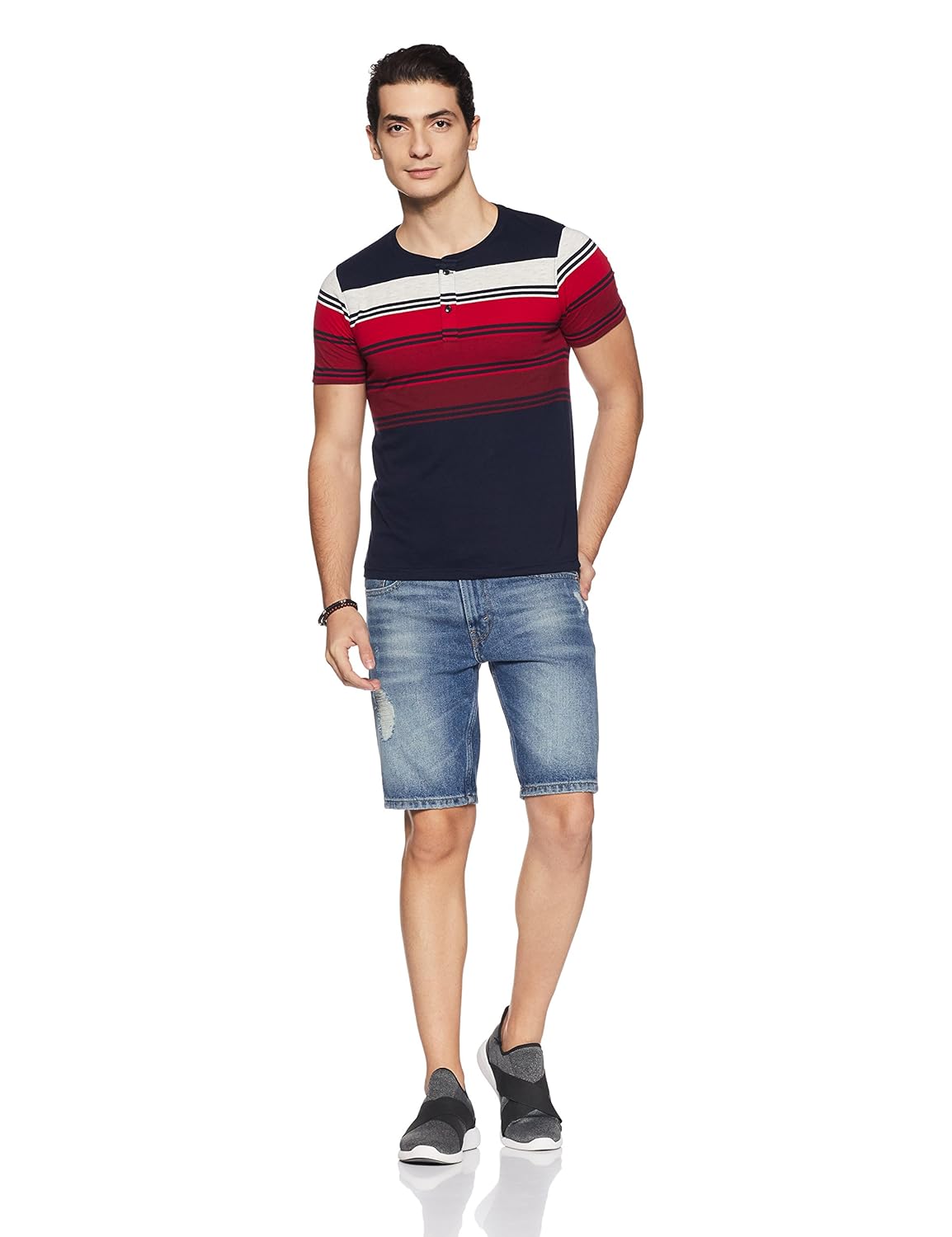 qube by fort collins men's striped regular fit t-shirt
