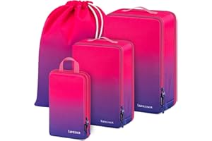 Compression Packing Cubes, Lumesner 8 Set Travel Packing Cubes for Carry on Suitcases, Compression Suitcase Organizers Bag Set & Travel Cubes (4-piece, Omber: Dark Rainbow)