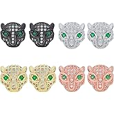 BAOYINGACC 8 PCS Green Eyes Leopard Head Beads, Mixed Color Brass Cheetah Charms Panther Beads Pave Zircon Animal Beads for Bracelet Necklace DIY Jewelry Making Crafts (11.4x11.1mm,Hole:2mm)