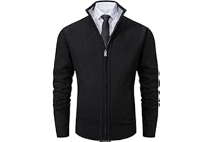 Vcansion Men's Slim Fit Full Zip Up Stand Collar Casual Knitted Sweaters Cardigan with Pockets