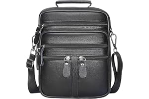 Leathario Men's Crossbody Shoulder Bag, Genuine Leather Messenger Bag, Multi-Pocket, Adjustable Strap, Small and Large Sizes