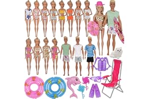 ztweden 42Pcs Doll Clothes and Swimming Accessories for 12 inch Boy and Girl Dolls includes Bikini Swim Suit Swim Trunks Skateboard Lifebuoys Chair Diving Swimming Sets for 12 inch Doll Beach Style