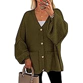 PRETTYGARDEN Fall Chunky Cardigan Sweaters for Women 2026 Button Long Lantern Sleeve Knit Oversized Coats with Pockets