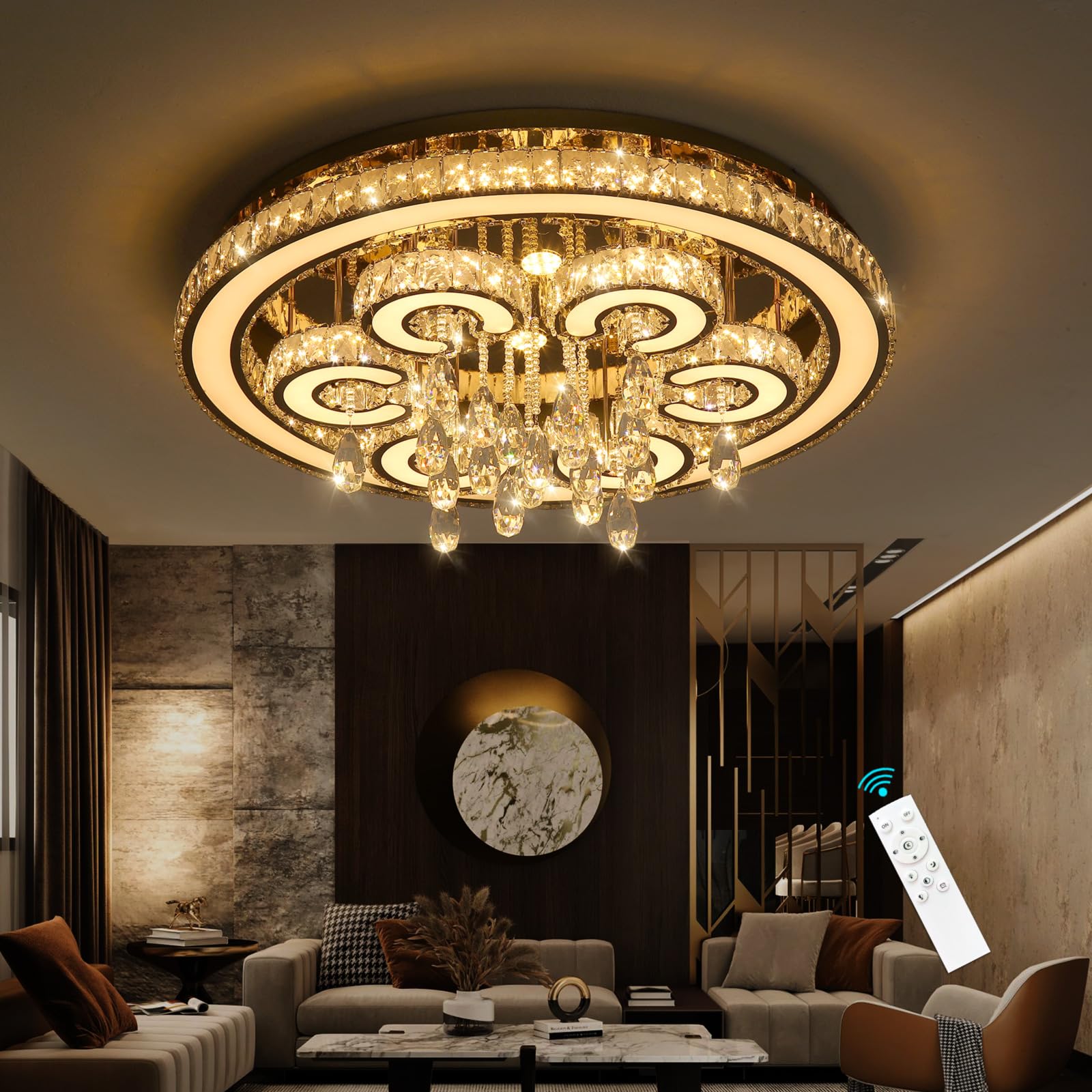 Photo 1 of Modern Flush Mount Ceiling Chandeliers Dining Room LED Light Crystal Lights for Living Room Gold Sparkling Chandeliers Interior Luxury Lighting Fixtures Bedroom Ofiice Dimmable Light 2700K 6000K