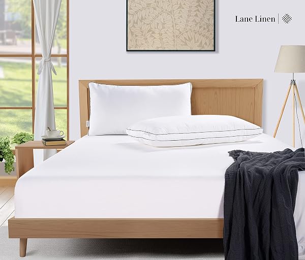 LANE LINEN PILLOWS STANDARD SIZE SET OF 2 (20″X26″) – HOTEL PILLOW FOR SIDE, BACK & STOMACH SLEEPERS, MEDIUM FIRM DOWN ALTERNATIVE FILL,COOLING PILLOWS FOR BED – SOFT & FLUFFY PILLOW – WHITE