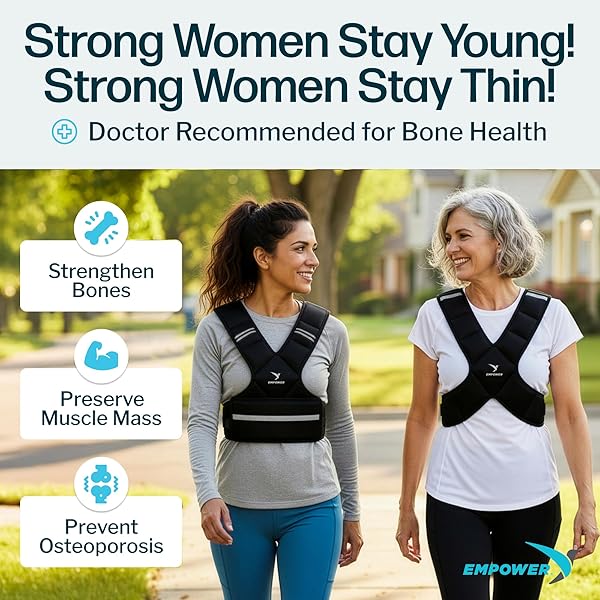 EMPOWER WEIGHTED VEST FOR WOMEN – WORKOUT VEST – FIXED 8LBS OR ADJUSTABLE 10-12-14-16LBS – ADDS RESISTANCE TO STRENGTH TRAINING, RUNNING, WALKING & CARDIO – DESIGNED TO FIT A WOMAN’S BODY