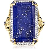 Ross-Simons Lapis, .20 ct. t.w. White Topaz and .10 ct. t.w. Sapphire Bumblebee Ring With Black Enamel in 18kt Gold Over Sterling