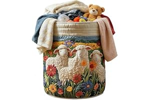 Quilted Fabric Storage Basket With Handles, Large Laundry Basket Hamper, Boho Foldable Floral Organizer Bin, Dirty Clothes St