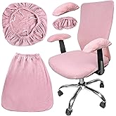 Tottist 4 Pcs Office Chair Covers Set Computer Universal Protective Stretchable Chair Seat Covers Desk Armrest Covers Slipcovers Pads Office Cushion Backrest for Rotating(Pale Pink)