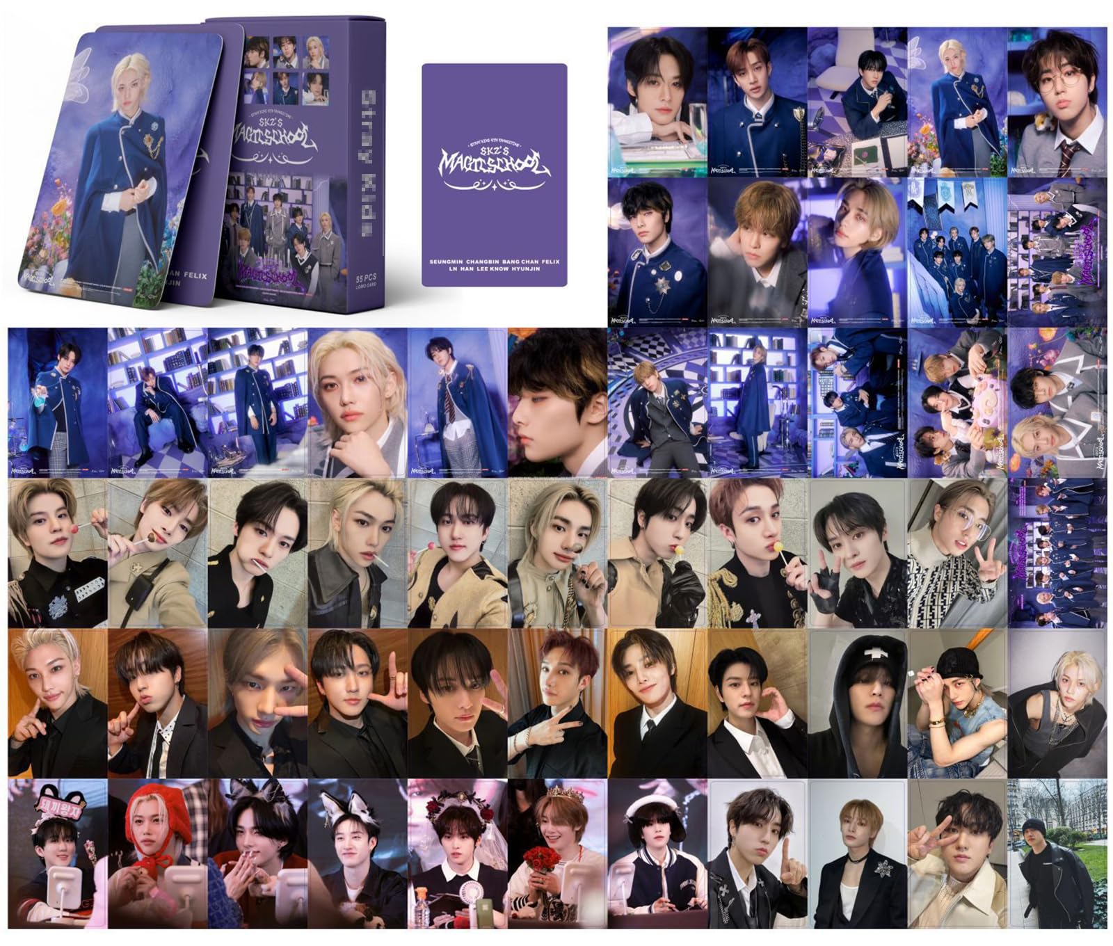 ZPPLD Stray Kids Magic School Photocards, 54pcs LOMO Cards, 5.5 x 8.5cm, Excellent Quality, Purple, Collectible Card Set — image 1