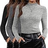 Oakgarden 3 Pack Women's Mock Neck Sweater Long Sleeve Ribbed Knit Slim Fitted Tops Lettuce Trim Lightweight Pullover Sweater