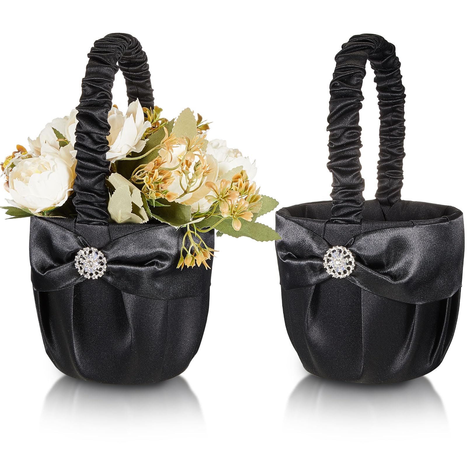 Photo 1 of Suttmin 2 Pcs Wedding Black Flower Girl Basket Gothic Flower Basket for Wedding Ceremony Satin Rhinestone with Handle for Petals Confetti Banquet Home Decoration Western Party (Snowflake)
