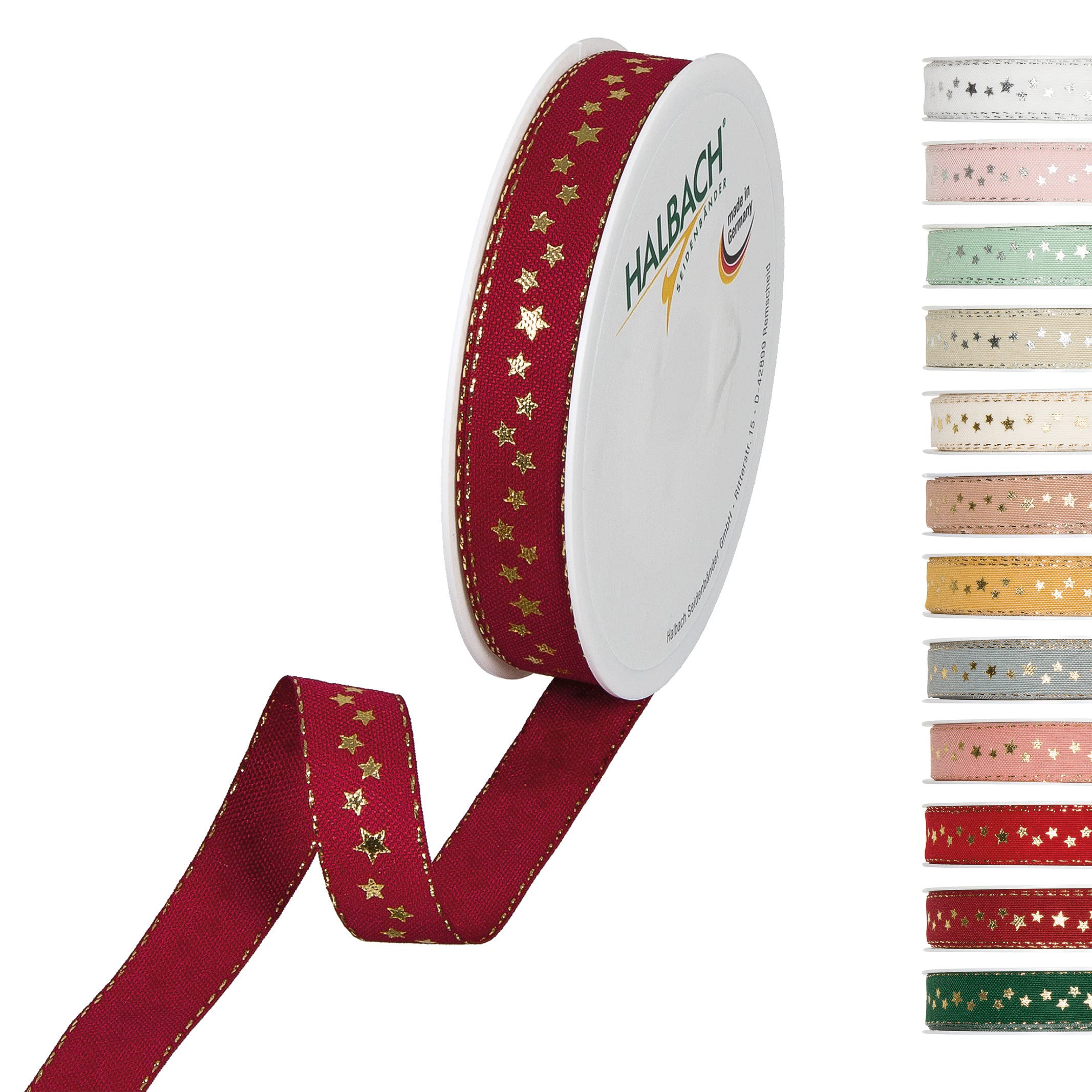 Halbach Seidenbänder 295-015-765-18 Christmas Gift Ribbon, Polyester, Dark Red, 15 mm x 18 m
