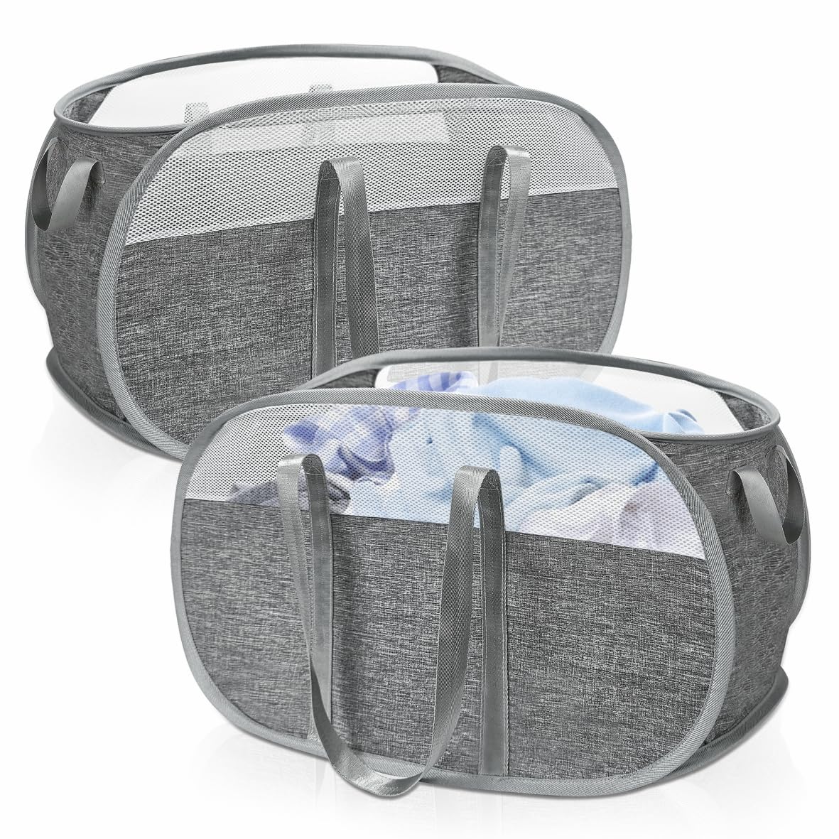 BOSNONA 2 Pack Large Collapsible Laundry Baskets 74L Pop Up Laundry Hamper with Reinforced Handles Foldable Laundry Hamper for Home Laundry