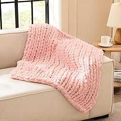 L'AGRATY Chunky Knit Blanket Throw - Soft Chenille