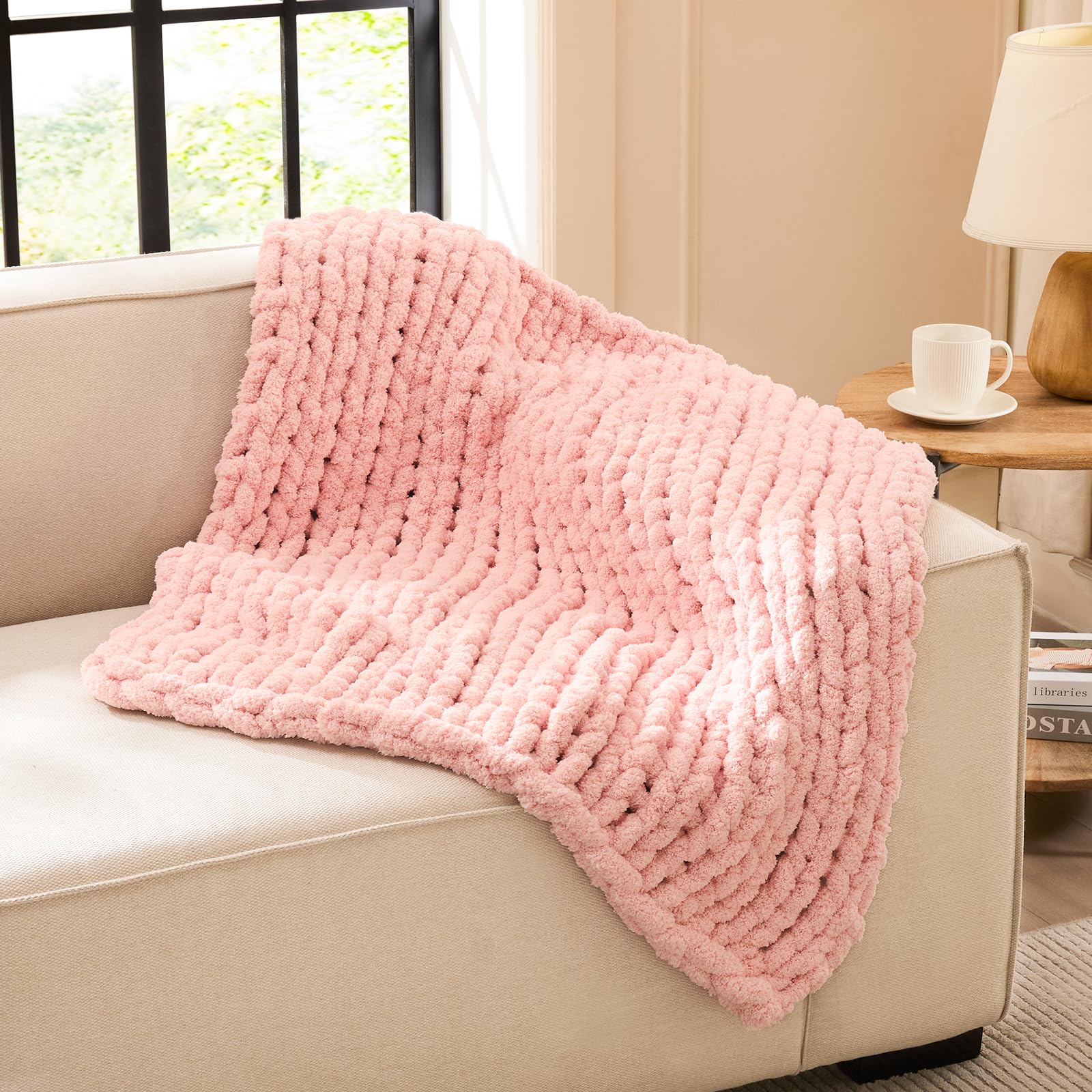L'AGRATY Chunky Knit Blanket Throw - Soft Chenille