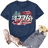 sallrue Womens 4th of July Shirts American Flag USA Tshirts Patriotic EST.1776 Tee Tops