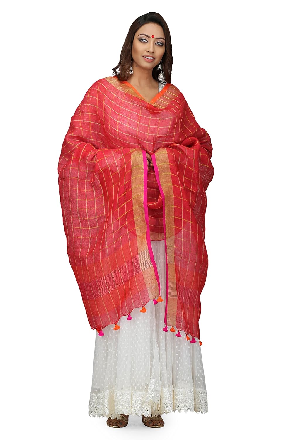 the weave traveller handloom hand woven women's girl's pure zari check dupatta