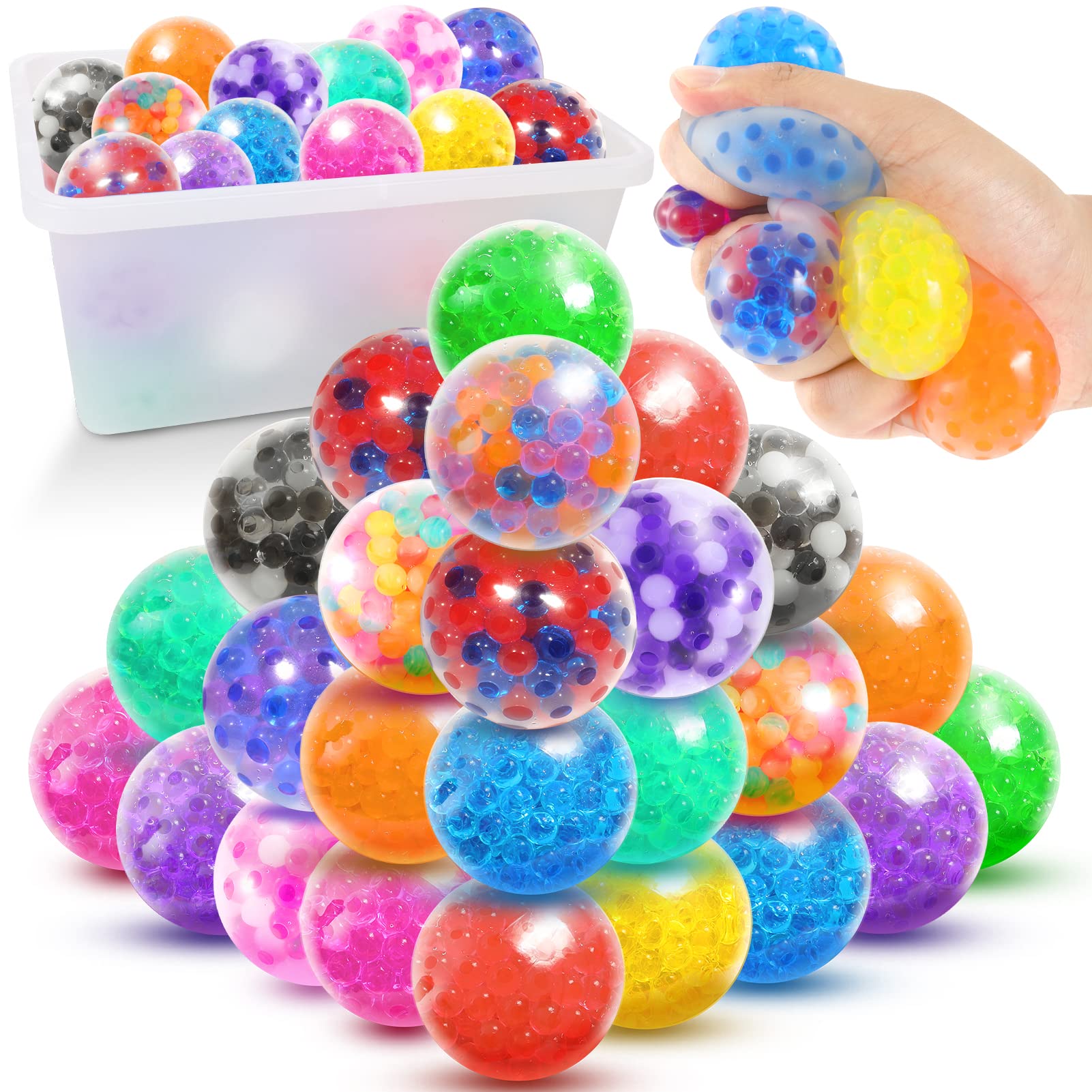 Stress Balls: 32 Pack Mini Squishy Ball for Stress Relief, Anxiety Relief Squeeze Toy, Bulk Prizes, Goodie Bag Stuffers, Sensory Toys