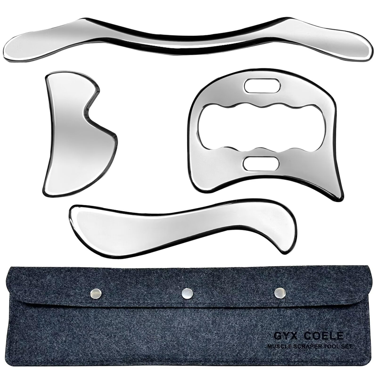 Photo 1 of GYX COELE 4 in 1 Stainless Steel Gua Sha Muscle Scraper Tool, Professional IASTM Physical Therapy Tool Set for Massage and Scraping ?4pcs Carry Bag?