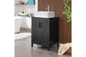 UEV Black 24" Bathroom Vanity with Sink Combo,Modern Vanity with Vessel Sink,Stylish Bathroom Vanity Cabinet,Grooved Doors & Metal Handles,Modern Rectangle Ceramic Vessel Sink(T03)