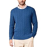 Kallspin Mens Crew Neck Sweater Pullover Pure Cotton Cable Knit Long Sleeve Knitwear Casual Classic Style
