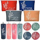 Fumete 4 Sets Christian Gift for Men Women Bible Verse Skinny Tumbler with Straw Religious Cosmetic Bag Compact Mirror for Sunday School Teacher Appreciation Gift (Elegant Color)