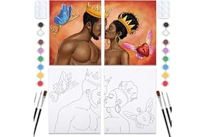Nuberlic Couples Painting Kit Date Night King and Queen Sip and Paint Kit for Adults Pre Drawn Canvas for Painting for Adult Pre Stretched Canvas Art Set Christmas Valentine's Day 2 Pack 8"x10"
