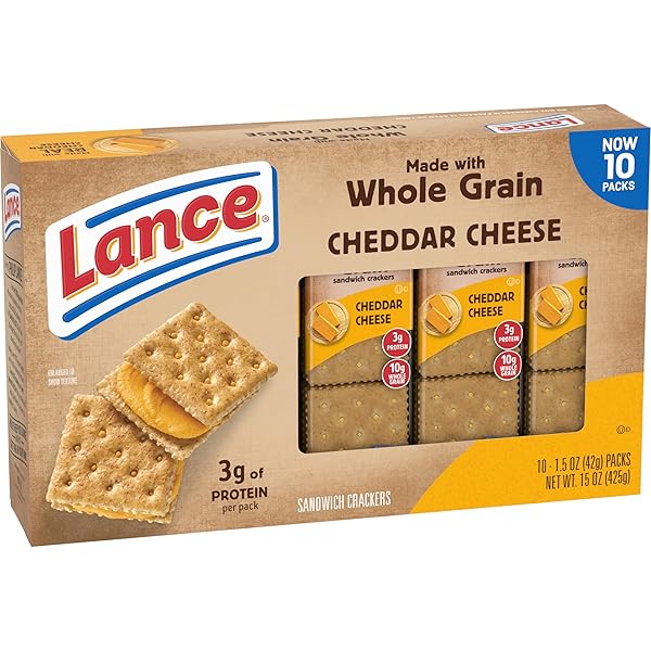 LANCE SANDWICH CRACKERS, MADE WITH WHOLE GRAIN CRACKERS, CHEDDAR CHEESE, 10 PACKS, 6 SANDWICHES EACH