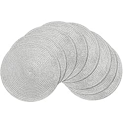 SHACOS Silver Glitter Round Braided Placemats Set