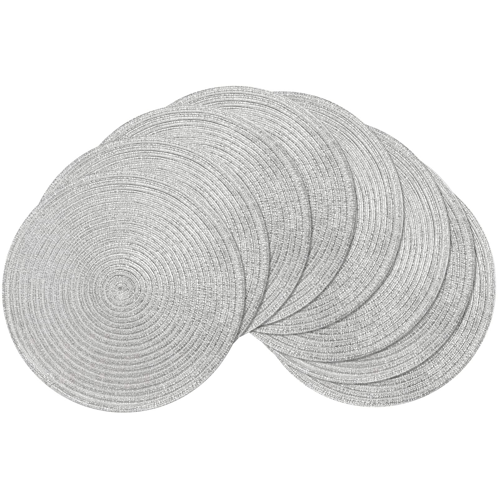 SHACOS Silver Glitter Round Braided Placemats Set