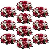 Inweder Flower Balls Centerpieces for Tables: 10 PCS Red Roses Flowers for Centerpieces Floral Arrangements Centerpiece for Wedding Party Celebration Home