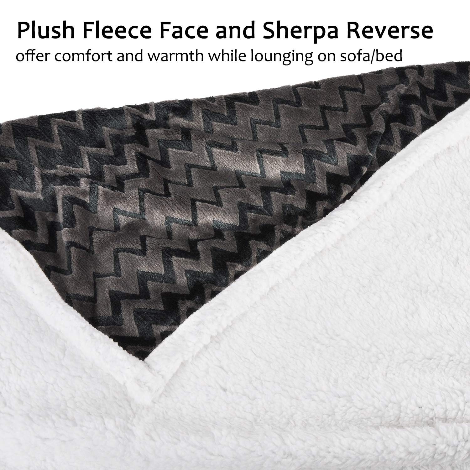 Plush Flannel Sherpa Throw Blanket Chevron 50\