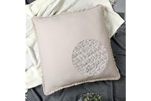 YINFUNG Quilted Euro Shams Set of 2 Natural Beige Linen Muslin Cotton Farmhouse Neutral 26×26 European Pillow Cover Oatmeal Tassel Fringe Boho Decorative Textured Gauze Suqare for Bed Sofa Light Brown