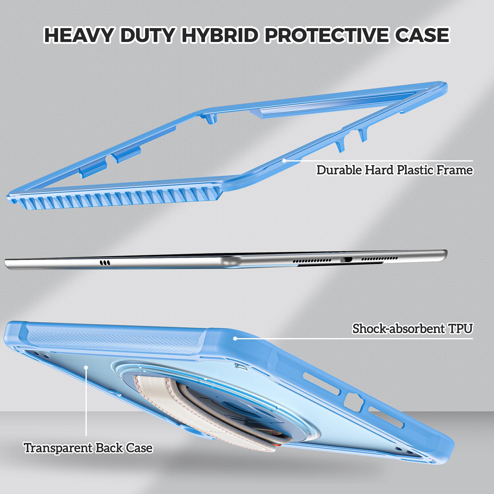 ProCase Rugged Case for iPad 9th/8th/7th Generation 10.2 inch 2021/2020/2019 Case, Heavy Duty Shockproof Rugged Cover with Hand Strap 360 Degree Rotatable Kickstand Protective for iPad 10.2 -Blue