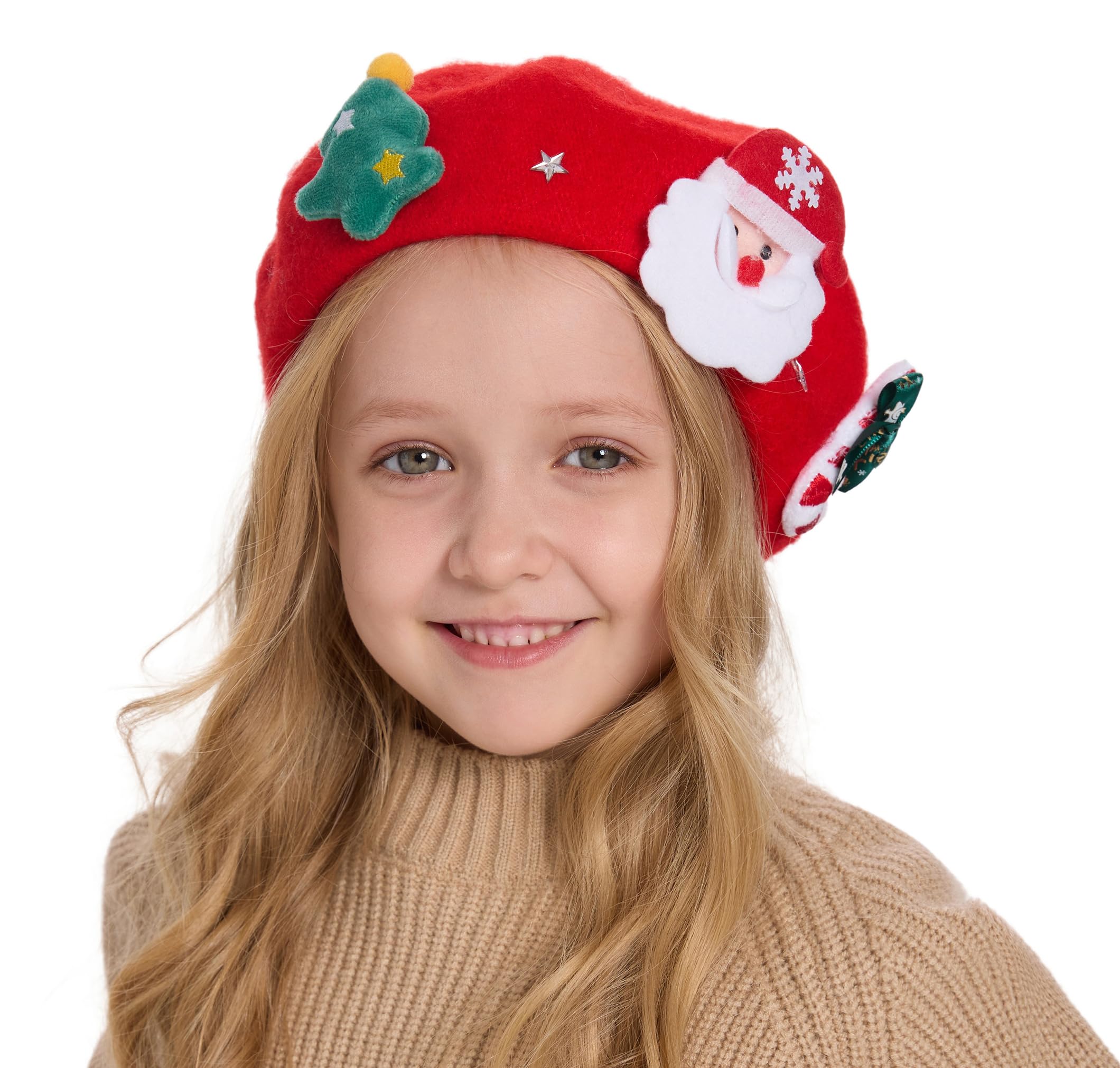 ZLYC Wool Kids Beret Hat Girls Solid Color Artist French Beret Cap(Christmas Santa Red),One Size