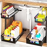 GUUKAR Under Sink Organizer 2-Pack Pull out Cabinet Organizer 2 Tier Metal Shelf Undersink Rack for Kitchen Bathroom Pantry Cabinet Organization and Storage, Black