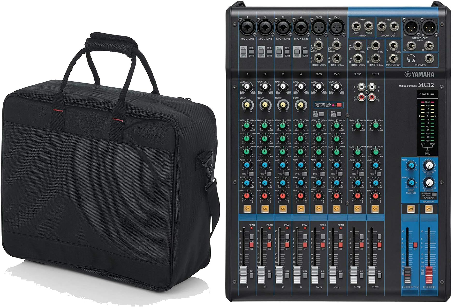 Yamaha MG12 12-Channel Stereo Mixer with the Gator Cases Padded Nylon Mixer/Gear Carry Bag with Removable Strap