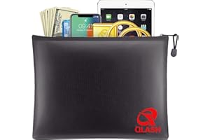 QLASH Large Fireproof Document Bag 13.4X 9.4, Upgrade 2200°F Fire Protection and Water Resistant Money Bag with Zipper for Important A4 Paper File, Birth Certificate,Cash,Battery and Ipad Fire Safe