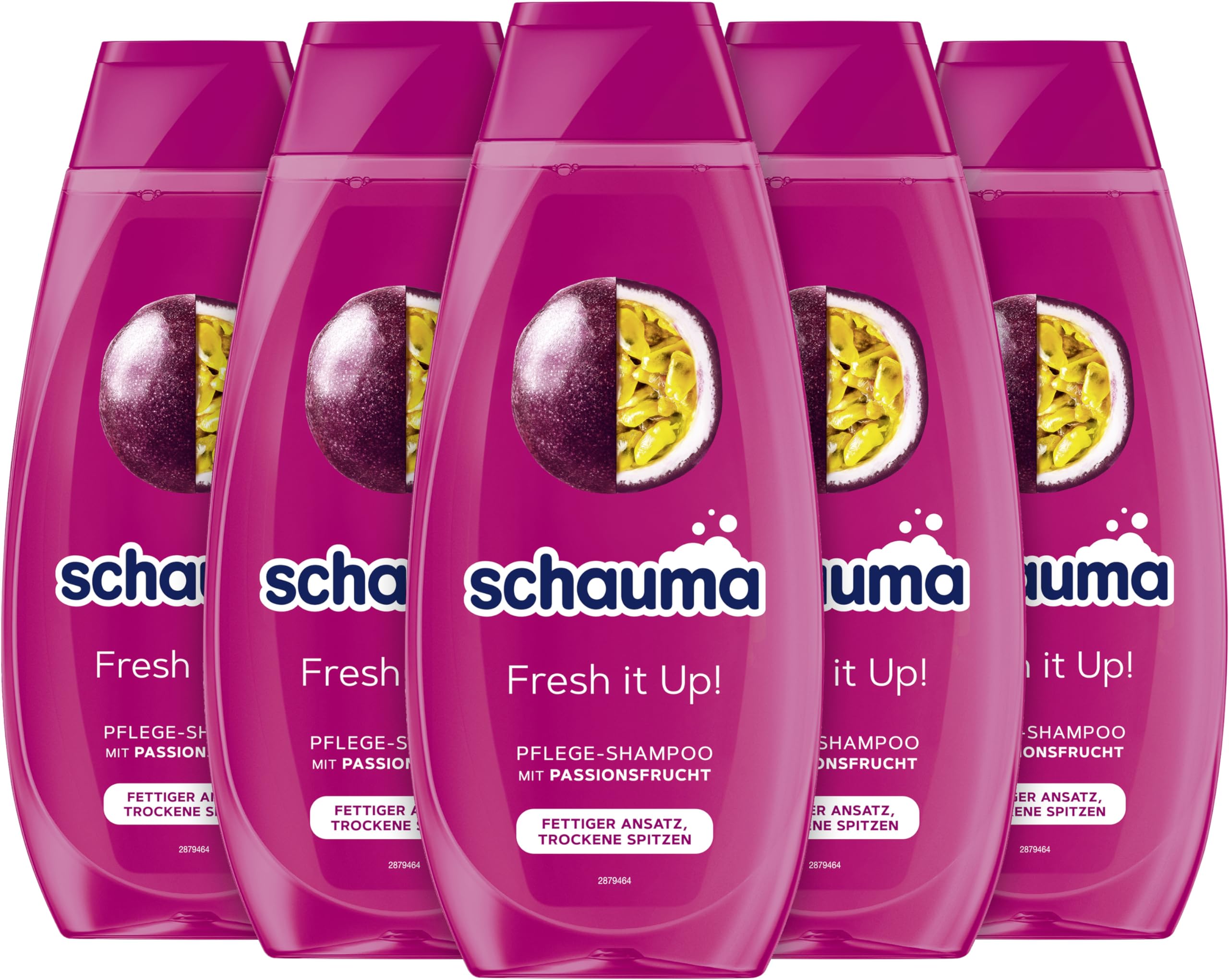 Schauma Schwarzkopf Fresh It Up! Care Shampoo (5 x 400 ml), Hair Shampoo Gently Cleans the Hairline and Shampoo for Oily Roots & Dry Tips, with Passion Fruit