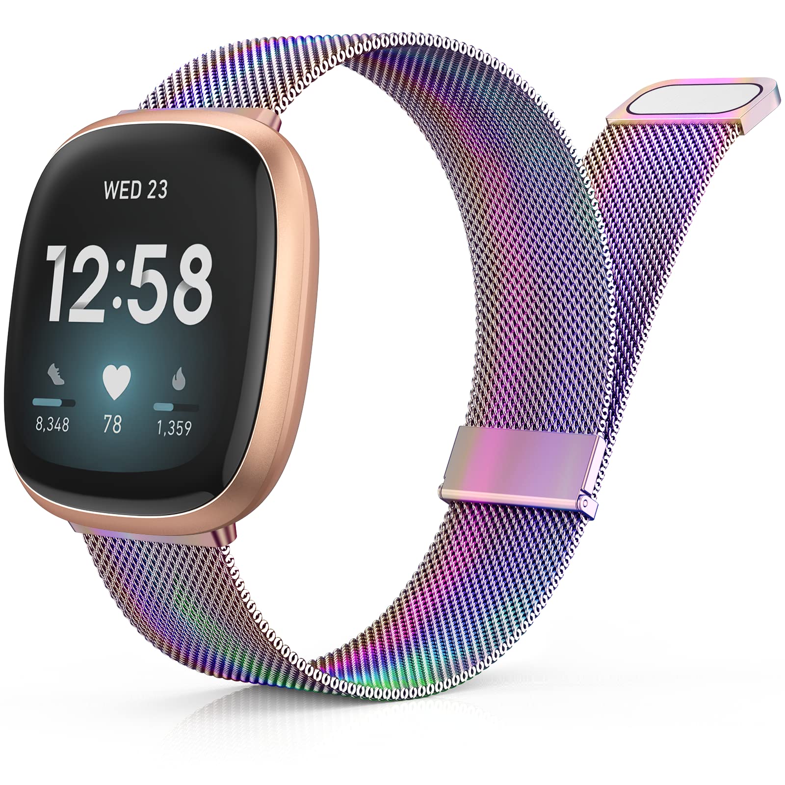Yoohoo Straps Compatible with Fitbit Versa 3/Fitbit Versa 4/Fitbit Sense 2,Adjustable Stainless Steel with Double Magnetic Clasp Replacement Straps for Women Men/Colorful