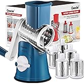 Geedel Rotary Cheese Grater Hand Crank, Cheese Shredder Vegetable Slicer | 5 Blades, 430 Stainless Steel, 12x Fast Cutting, Strong Suction Base, No BPA, Dishwasher Safe, for Cheese, Veggie, Nut