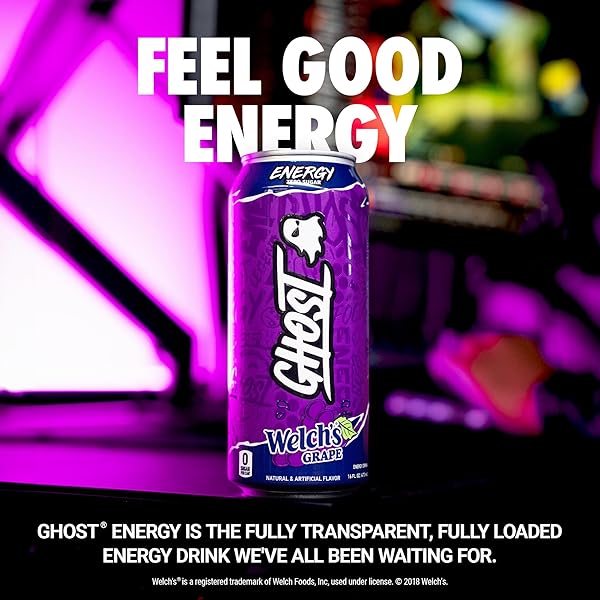 GHOST ENERGY DRINK – 12-PACK, WELCH’S GRAPE, 16OZ CANS – ENERGY & FOCUS & NO ARTIFICIAL COLORS – 200MG OF NATURAL CAFFEINE, L-CARNITINE & TAURINE – GLUTEN-FREE & VEGAN