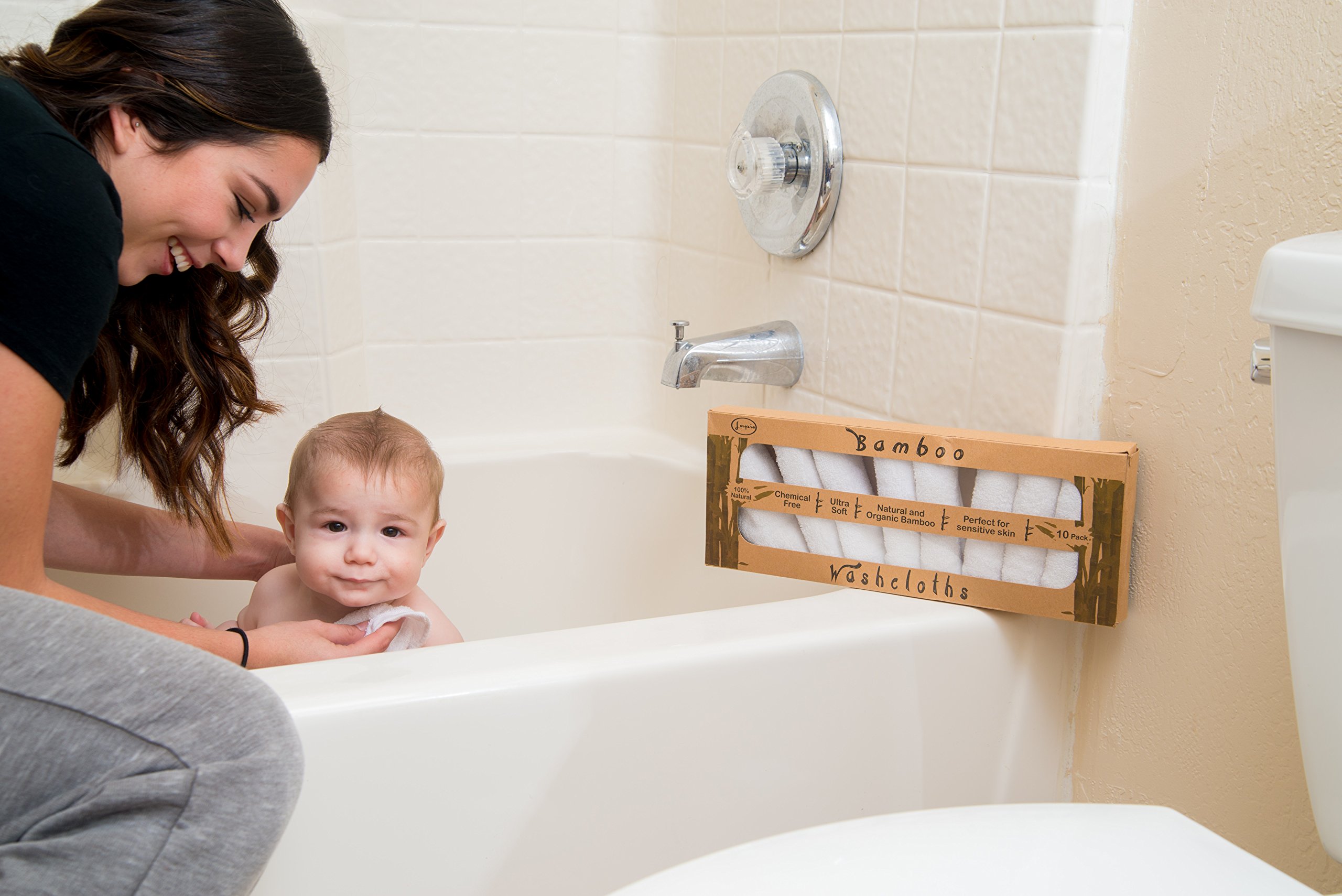 Lapio Baby Towels, 10 ULTRA SOFT Baby Bath Washcloths, 100% Organic Bamboo, Highly Absorbent Premium Quality Towels – Perfect for Newborns with Delicate, Sensitive Skin (10 Pack, 10x10 inches, White)